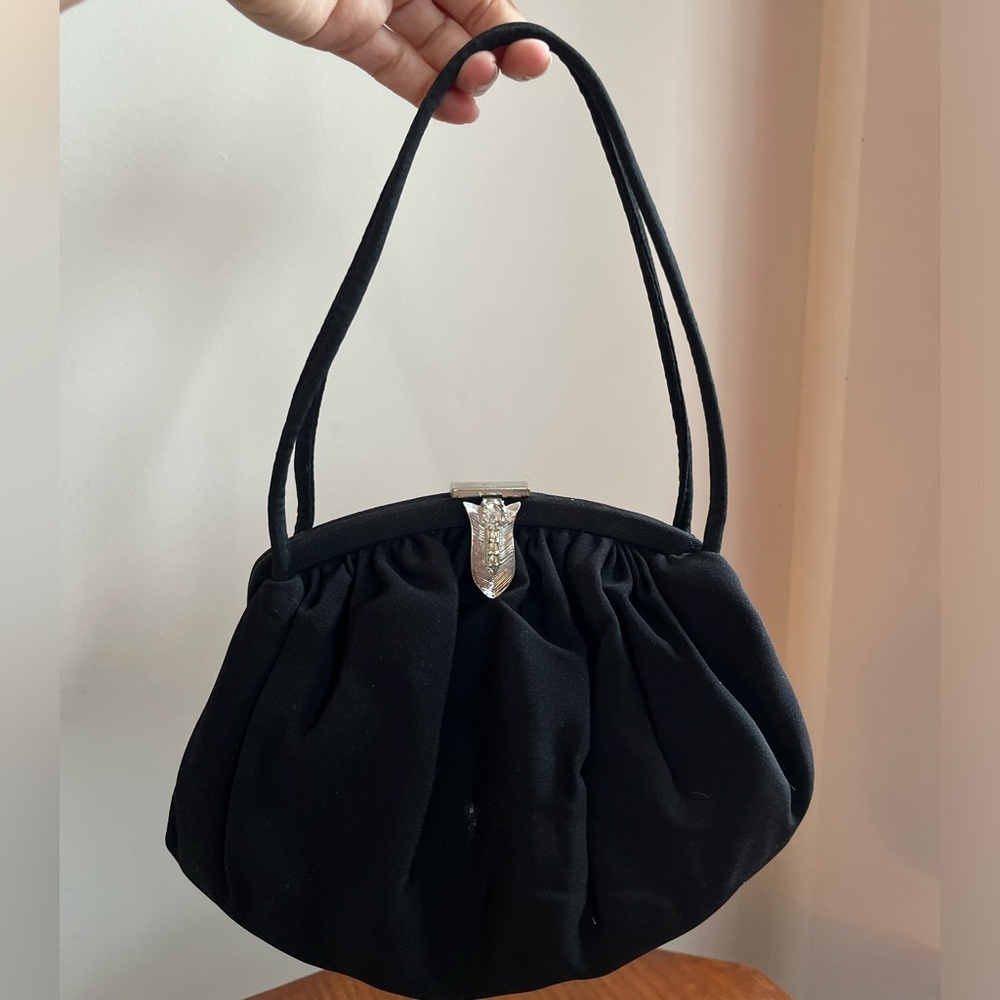 JR USA Vintage 50s Small Black Evening Pouch w/ Change Purse + Mirror/comb